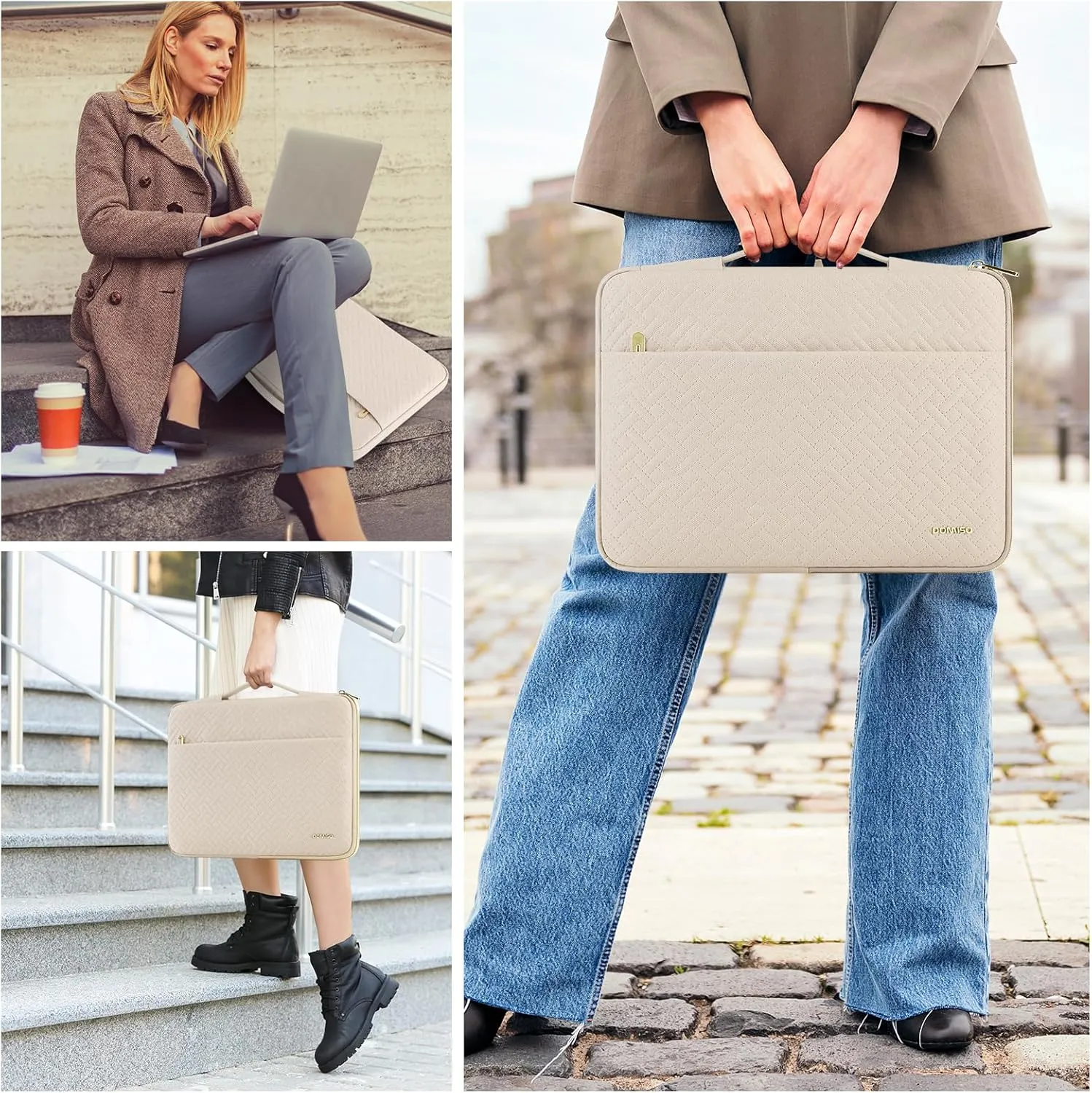 DOMISO Laptop Sleeve Case 15.6 inch Waterproof Shockproof Computer Carrying Handbag with Handle and Small Accessory Bag Compatible with 15.6 inch MacBook Pro HP Dell Aspire Asus Notebook,Beige