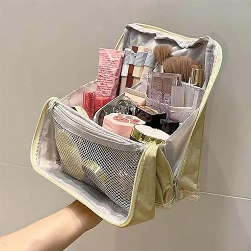 Doresty Makeup Bag Large, Doresty Makeup Bag Set, Upright Cosmetic Organizer – Portable, Large Capacity, Portable Vertical Opening Cosmetic Organizer with Compartments (Navy Blue)