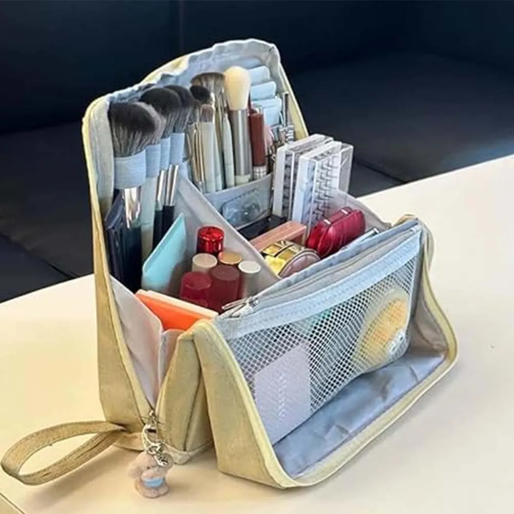 Doresty Makeup Bag Large, Doresty Makeup Bag Set, Upright Cosmetic Organizer – Portable, Large Capacity, Portable Vertical Opening Cosmetic Organizer with Compartments (Navy Blue)