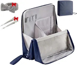 Doresty Makeup Bag Large, Doresty Makeup Bag Set, Upright Cosmetic Organizer – Portable, Large Capacity, Portable Vertical Opening Cosmetic Organizer with Compartments (Navy Blue)
