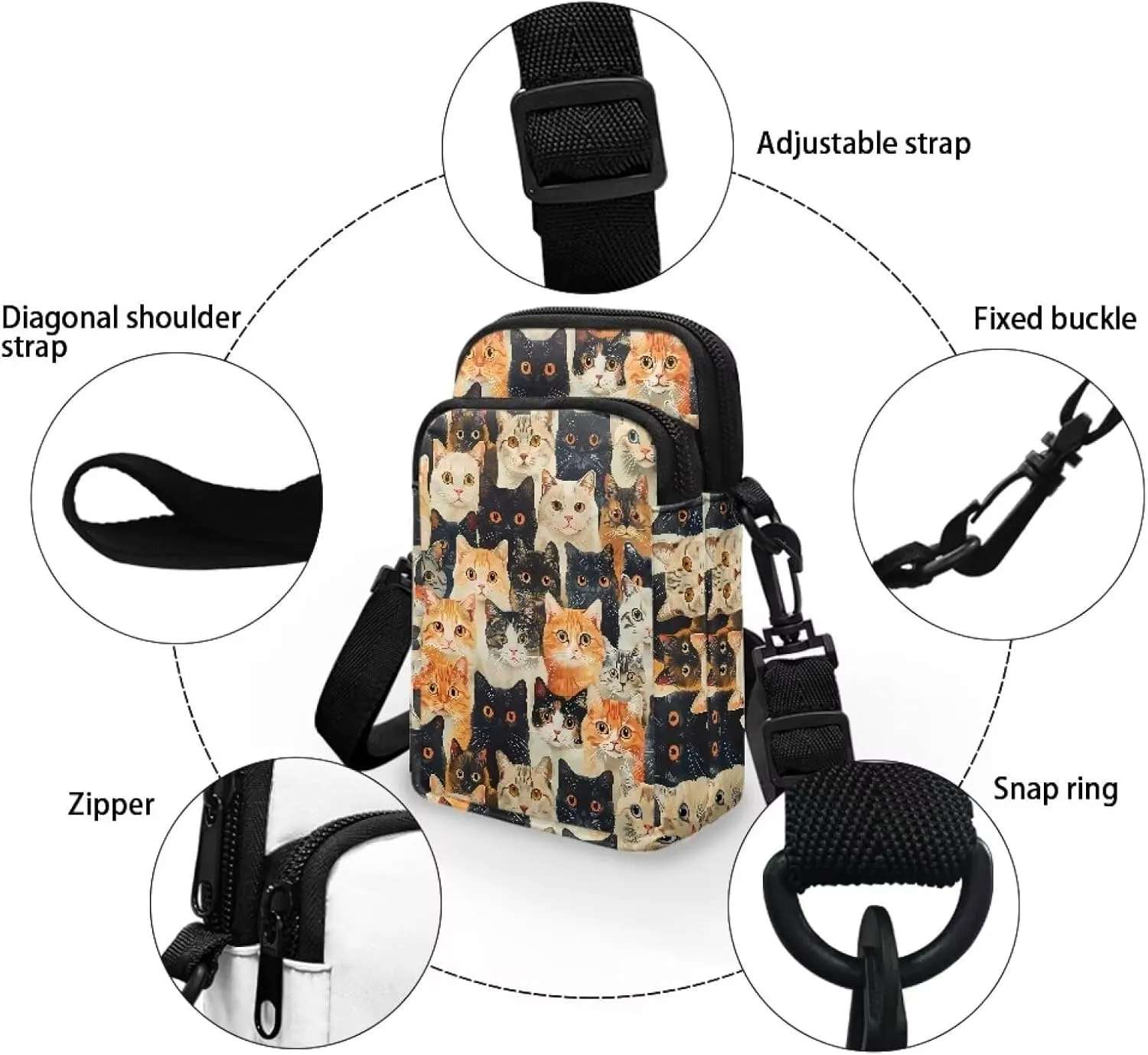 Double Layer Mini Crossbody Bag, Satchel Bags Handbag for Women Men