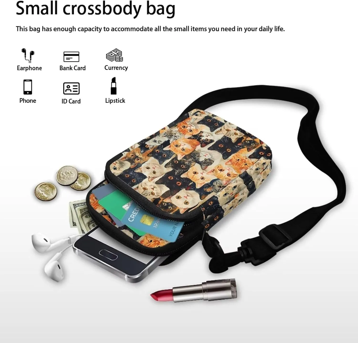 Double Layer Mini Crossbody Bag, Satchel Bags Handbag for Women Men
