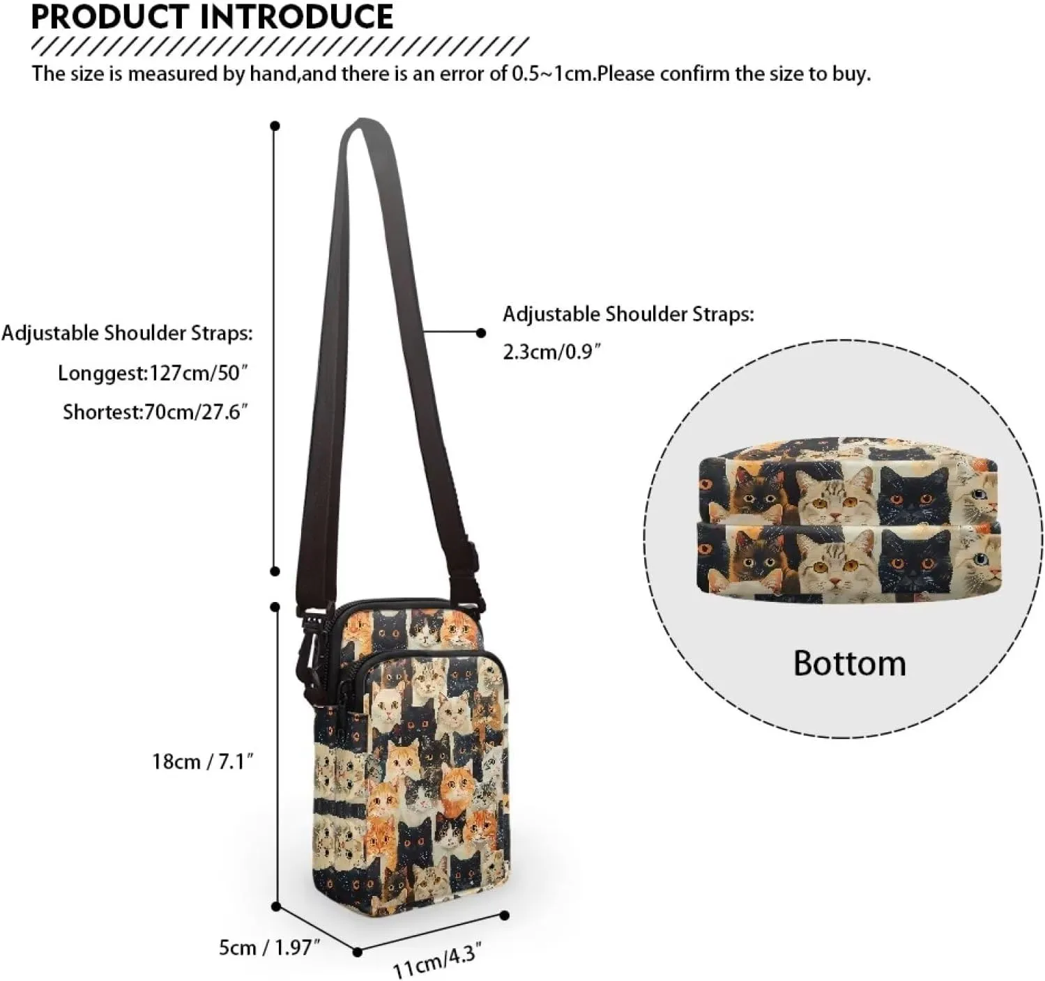 Double Layer Mini Crossbody Bag, Satchel Bags Handbag for Women Men