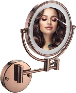 Double-sided Makeup Mirror, Wall-mounted Illuminated Cosmetic Mirror, 360° Freely Rotating Vanity Mirror, Retractable Magnifying Mirror Touch-sensitive Bathroom Shaving Mirror