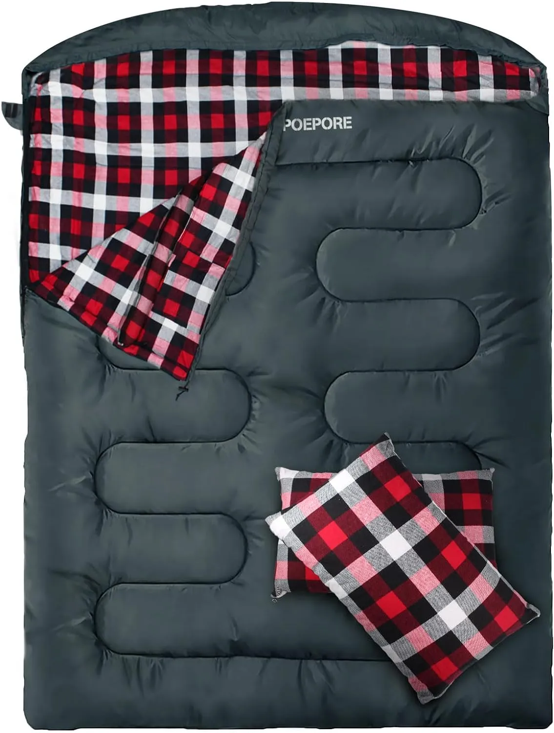 Double Sleeping Bag Flannel for Adults with 2 Pillows 2 Person Sleeping Bags Camping XXL Queen Size Two Person Sleeping Bag for Cold Weather