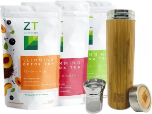 Dr. Zisman Wellness Tea Set & Stainless Steel Infuser Bottle – Matcha, Goji, Peach Detox Blends with Bamboo Infuser, Leak-Proof Travel Mug, Hot & Cold Beverage Thermos (500ml)