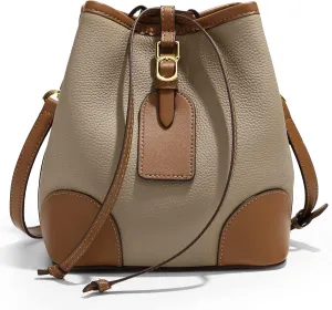 Drawstring Bucket Bag, Niche Color Block Patchwork Crossbody Bag, Women's Small Leather Purse