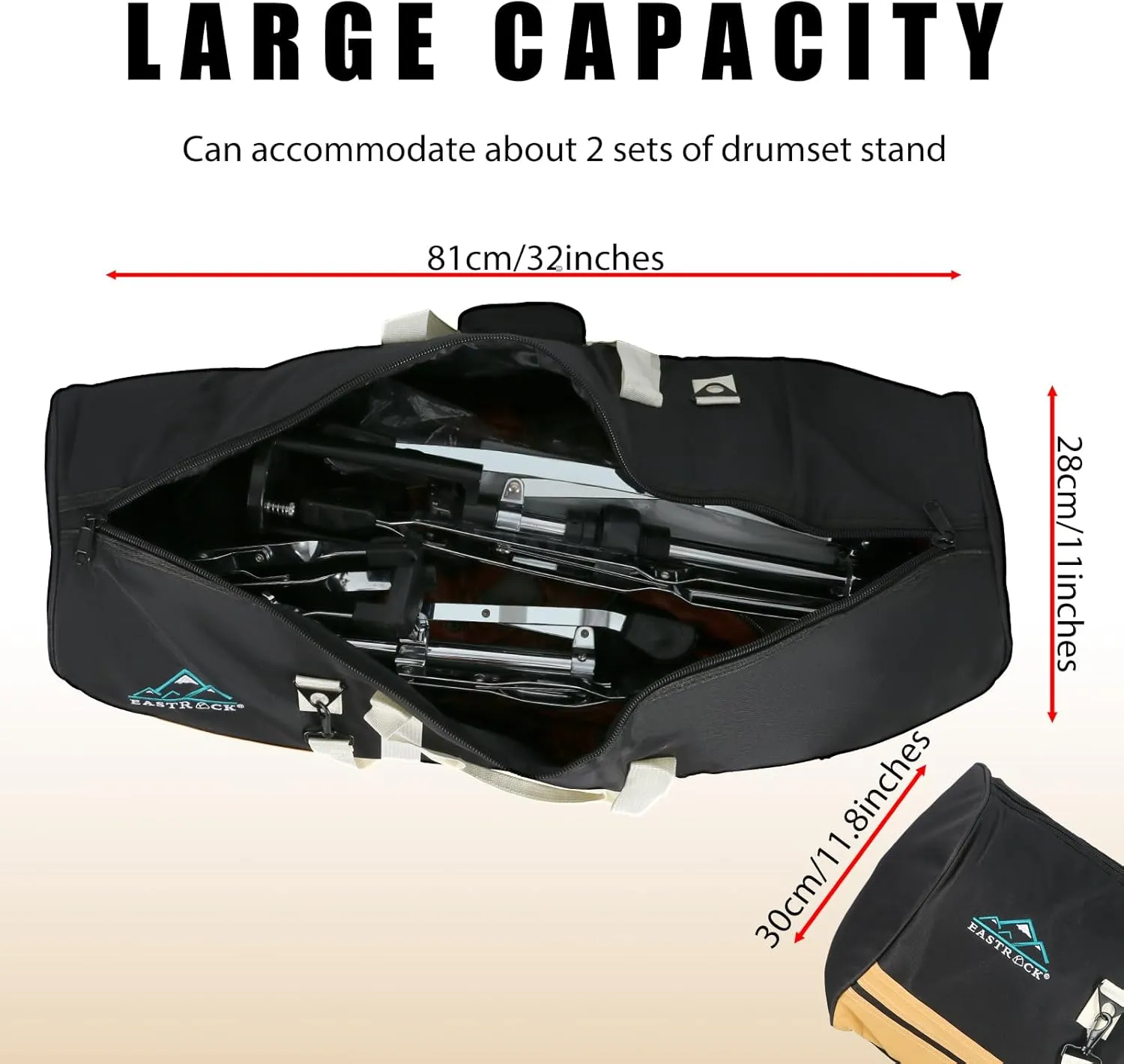 EASTROCK Drum Hardware Bag Drum Set Hardware Carry Bag with Removable Shoulder Strap Drum Stand Accessory Bag (Black