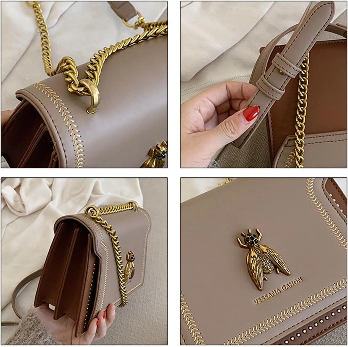 Elegant Bee Patch Crossbody Bag For Women,Chain Retro Bee Shoulder And Crossbody Small Square Bag.