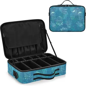 Elegant Blue Jellyfish Travel Makeup Bag, Makeup Bags for Women, Travel Makeup Train Case, Professional Cosmetic Case Organizer Portable Artist Storage Bag for Cosmetics Makeup