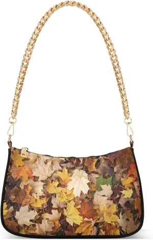 Emelivor Autumn Fall Leaves Shoulder Bag for Women Shoulder Handbags with Zipper Closure Small Clutch Purses Crossbody Bags for Women