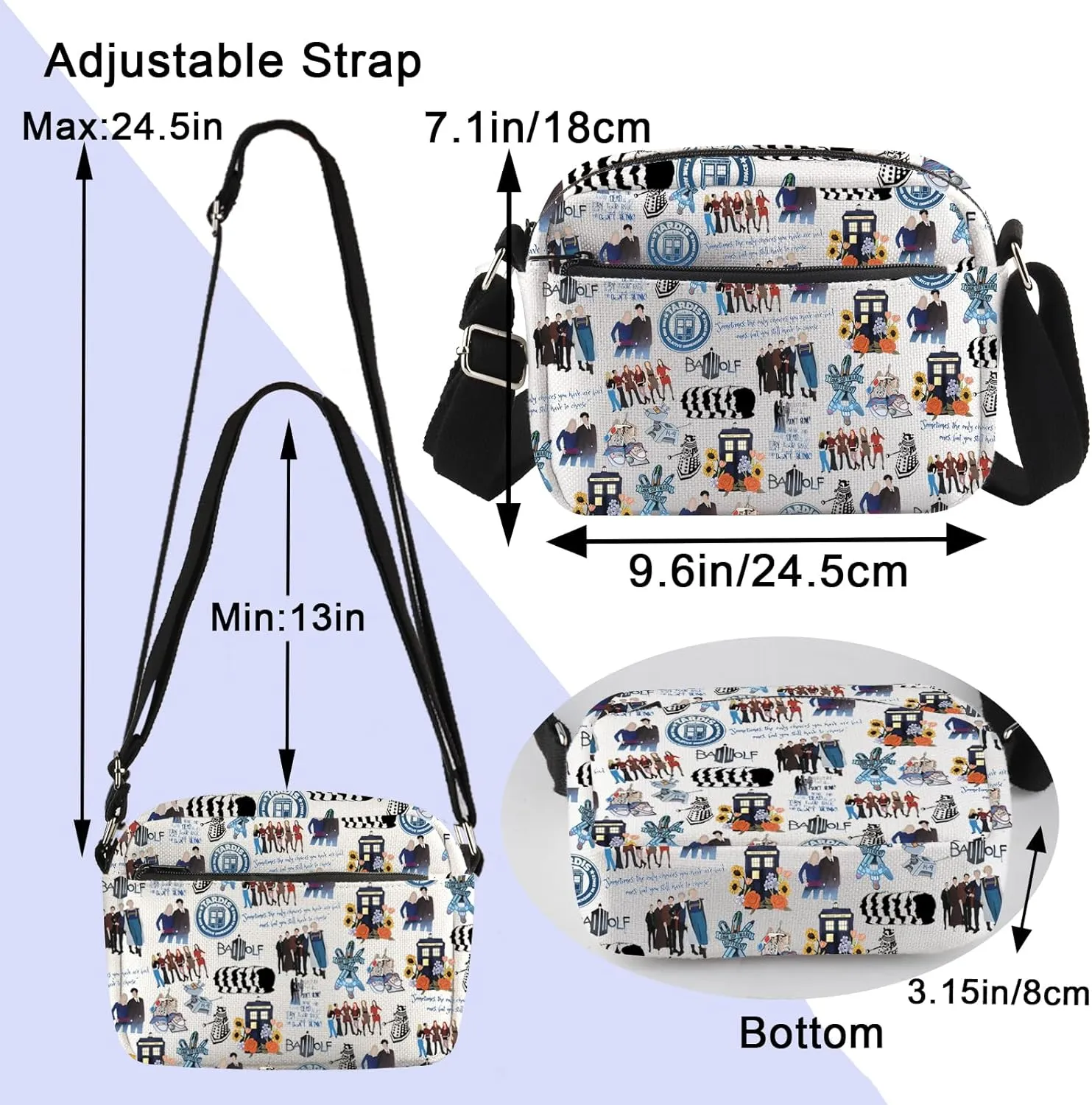 ENSIANTH Dr Movie Inspired Gift The 11th Doctor Crossbody Purses Bag Dr Lover Messenger Bags Blue Police Box Gift