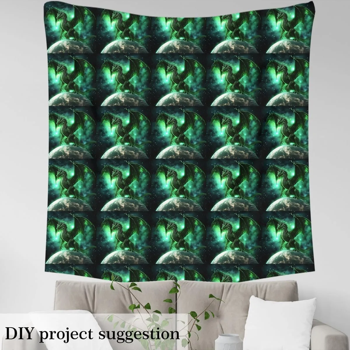 Erosebridal Dragon Fabric by The Yard, Light Shiny Earth Wings Upholstery, Galaxy DIY Sharp Indoor Outdoor Decorative Fabric, Glitter Stars Craft Patchwork Boys Green Black, 1 Yard