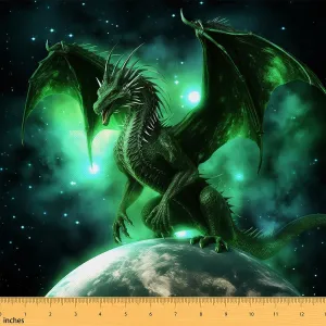 Erosebridal Dragon Fabric by The Yard, Light Shiny Earth Wings Upholstery, Galaxy DIY Sharp Indoor Outdoor Decorative Fabric, Glitter Stars Craft Patchwork Boys Green Black, 1 Yard