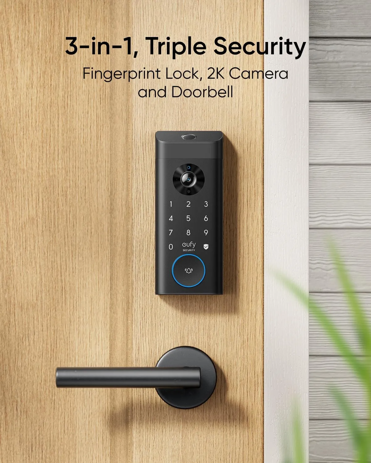 eufy Security Video Smart Lock E330, 3-in-1 Camera Doorbell Fingerprint Keyless Entry Door Lock, Smart Built-in Wi-Fi Deadbolt for Front Door, Auto Lock, App Remote Control, Easy Installation