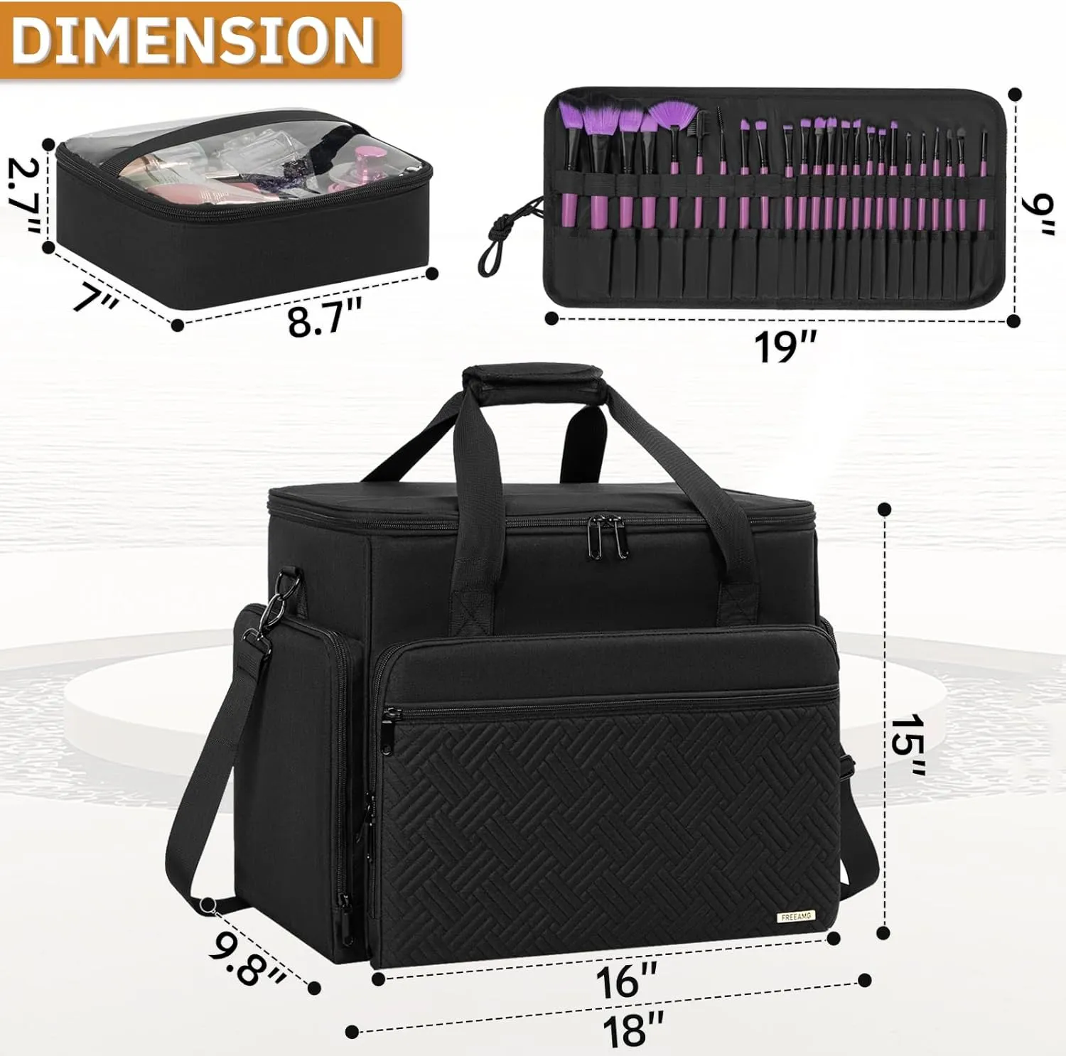 Extra Large Makeup Case with 4 Removable Pouches, Professional Make up Train Case,Travel Cosmetic Bag for Hairstylists Nail Tech Makeup Artist with Shoulder Strap and Handle (Black)