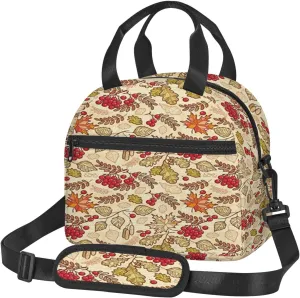 Fall Season Themed,Lunch Box for Women,Mixed Pattern with Birch,Insulated Lunch Bag Women with Adjustable Shoulder Strap,Cute Lunch Tote Bag for Work,Picnic,Camping,Yellow Red