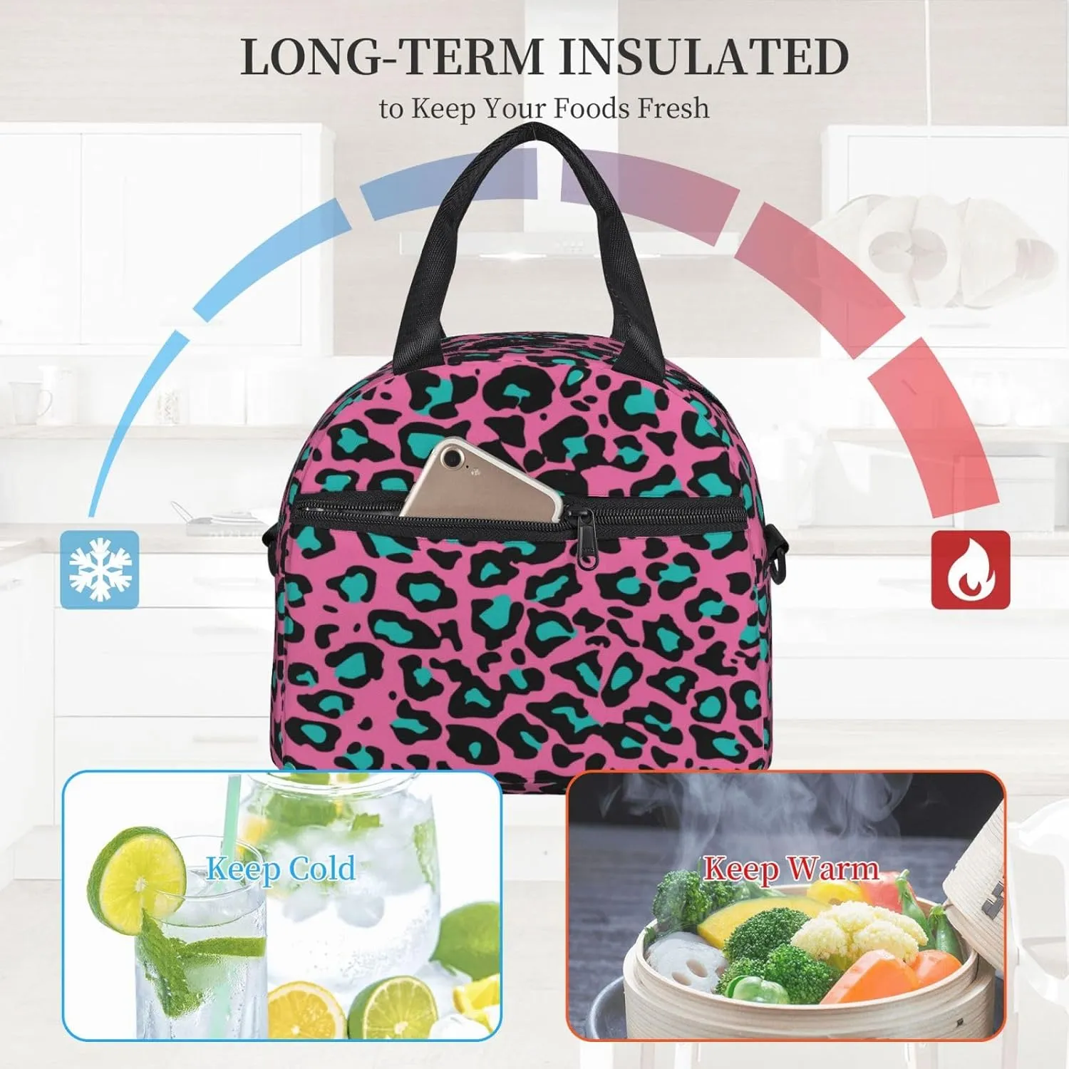 Falls Photo,Insulated Reusable Lunch Bag with Adjustable Shoulder Strap for Adults,Trees Mountain Cliff Autumn Park,Leakproof Office Picnic Hiking Beach Tote Bag,Orange Green,9x5x7.8in