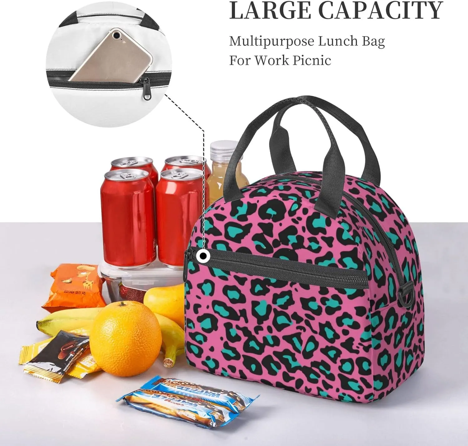 Falls Photo,Insulated Reusable Lunch Bag with Adjustable Shoulder Strap for Adults,Trees Mountain Cliff Autumn Park,Leakproof Office Picnic Hiking Beach Tote Bag,Orange Green,9x5x7.8in