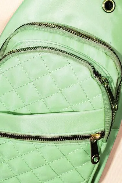 Fame Multi-Layer Zipper Sage Green Crossbody Bag