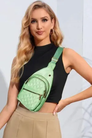 Fame Multi-Layer Zipper Sage Green Crossbody Bag