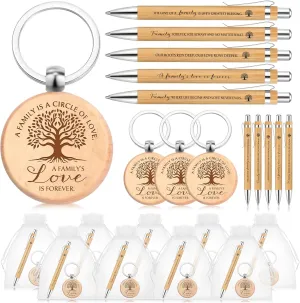 Family Reunion Party Favors Family Tree Keychain Remembering Our Roots Bamboo Pen with Bag for Gathering