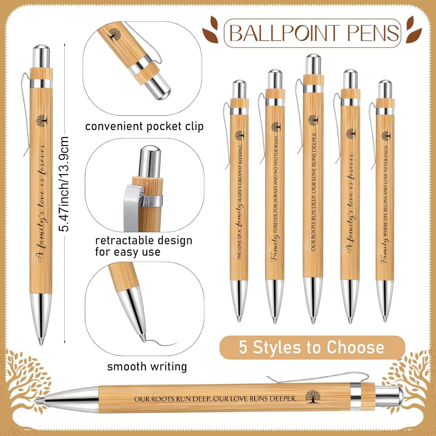 Family Reunion Party Favors Family Tree Keychain Remembering Our Roots Bamboo Pen with Bag for Gathering