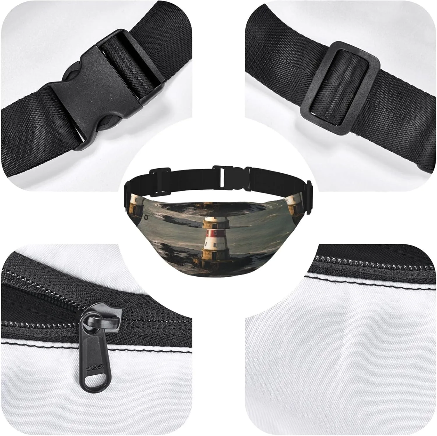 Fanny Pack for Men Women Waist Bag Adjustable Waist Pack Crossbody Belt Bag Lighthouse in Water Bum Bag