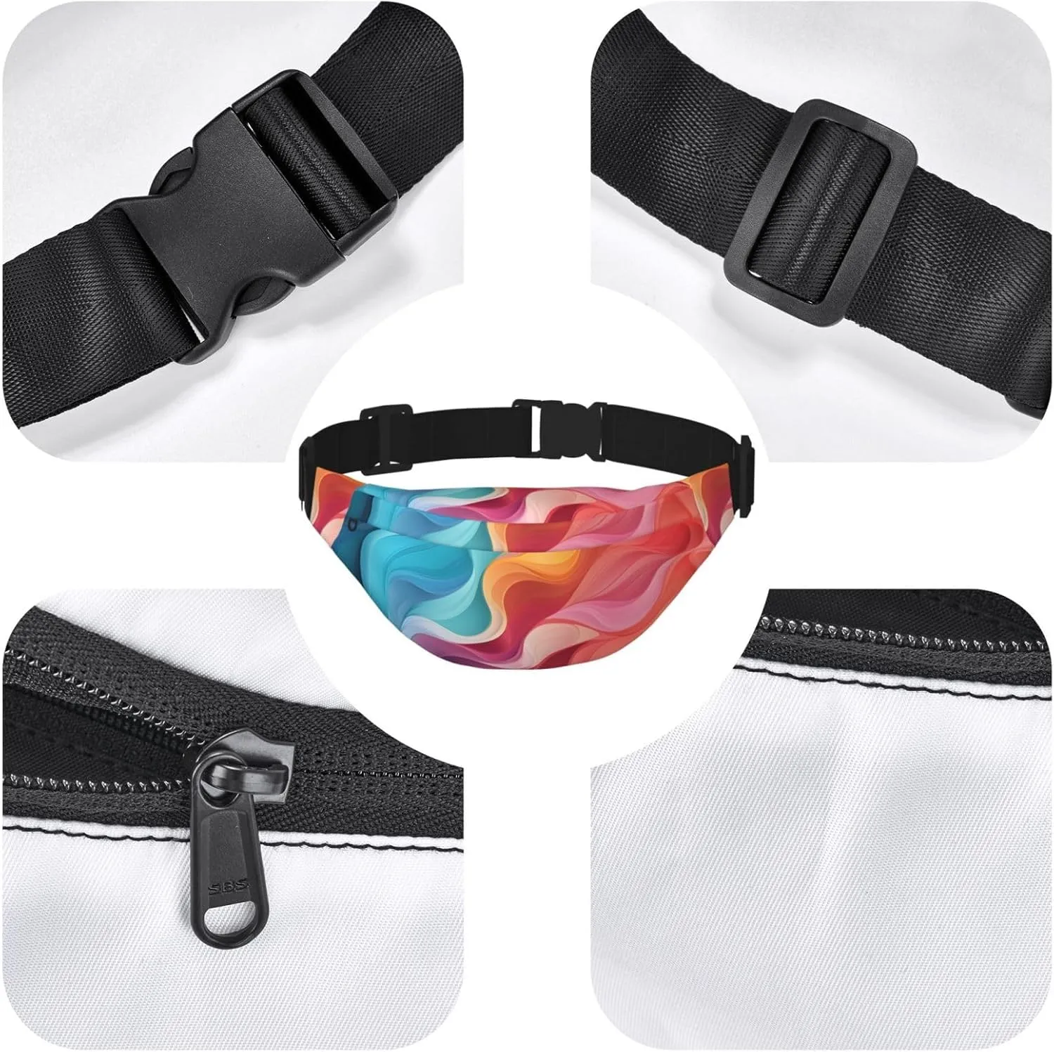 Fanny Pack for Men Women Waist Bag Adjustable Waist Pack Crossbody Belt Bag Rainbow Color Abstract Illustration Bum Bag