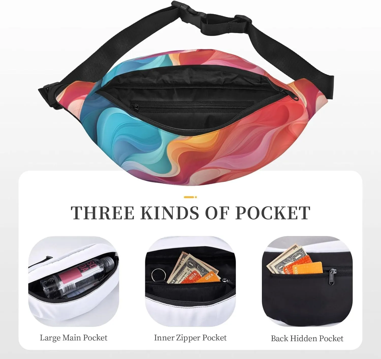 Fanny Pack for Men Women Waist Bag Adjustable Waist Pack Crossbody Belt Bag Rainbow Color Abstract Illustration Bum Bag