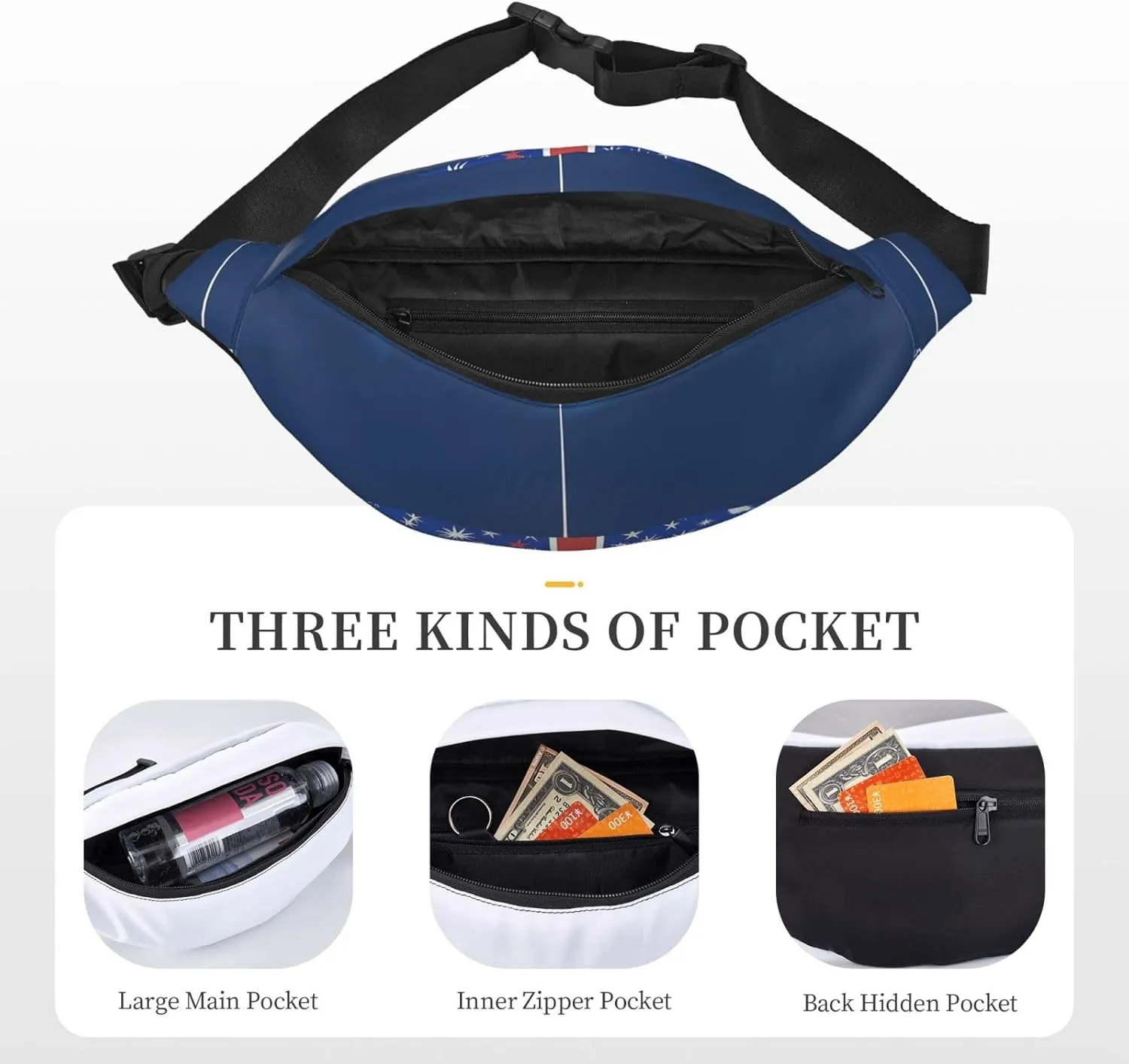 Fanny Pack New Zealand Flag Waist Pack For Women Men Waterproof Belt Bag With Adjustable Belt Casual Crossbody Bag Travel Waist Bag For Sports Running Cycling