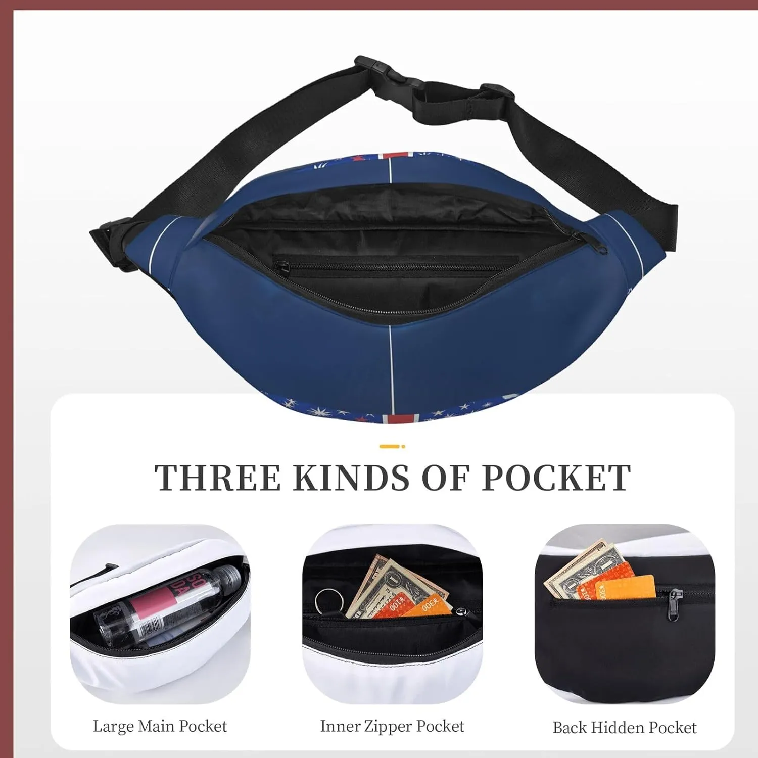 Fanny Pack New Zealand Flag Waist Pack For Women Men Waterproof Belt Bag With Adjustable Belt Casual Crossbody Bag Travel Waist Bag For Sports Running Cycling