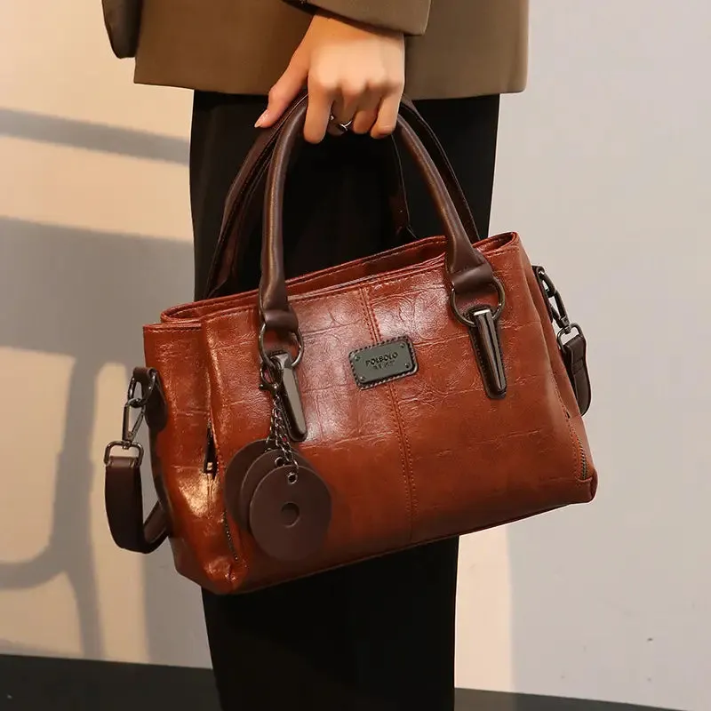 Fashionable Genuine Leather Retro Boston Bag