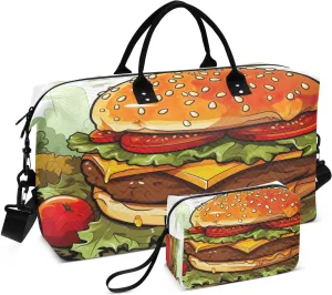Fast Food Hamburger Travel Duffel Bag, Shoulder Weekender Overnight Bags - Large Gym Bag with Wet Pocket