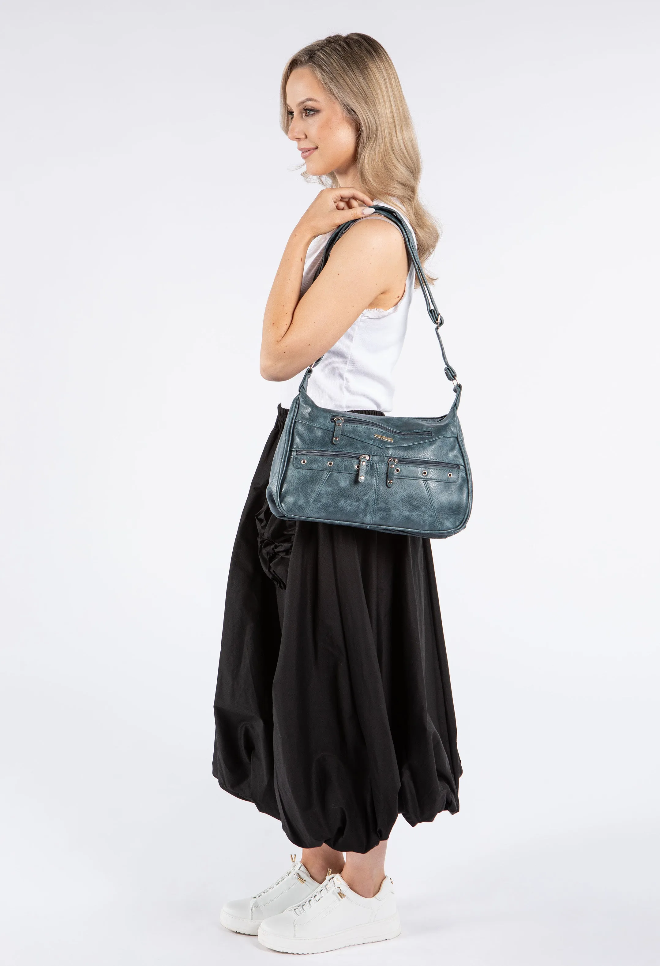 Faux Leather Multi Zip Crossbody Bag