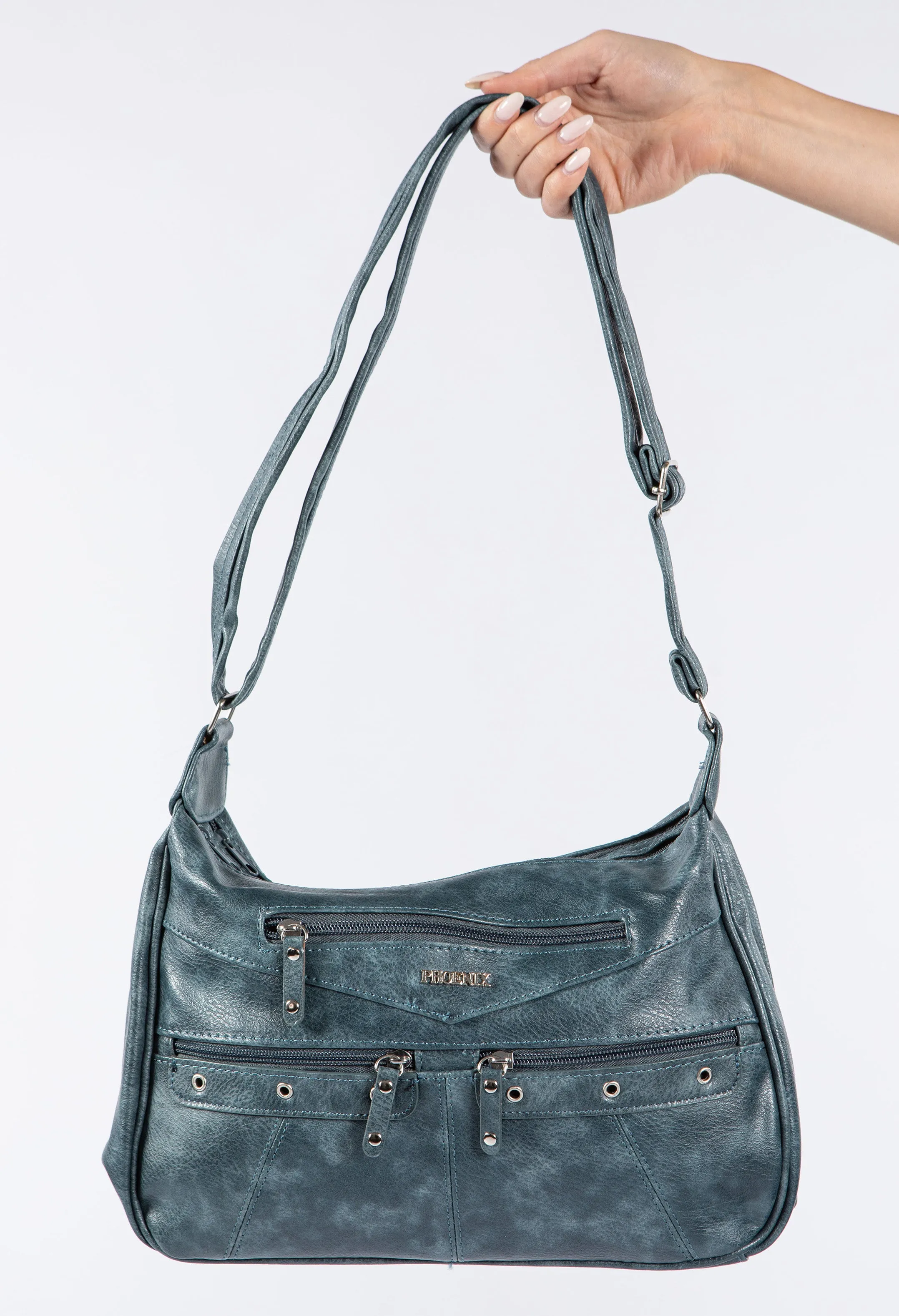 Faux Leather Multi Zip Crossbody Bag