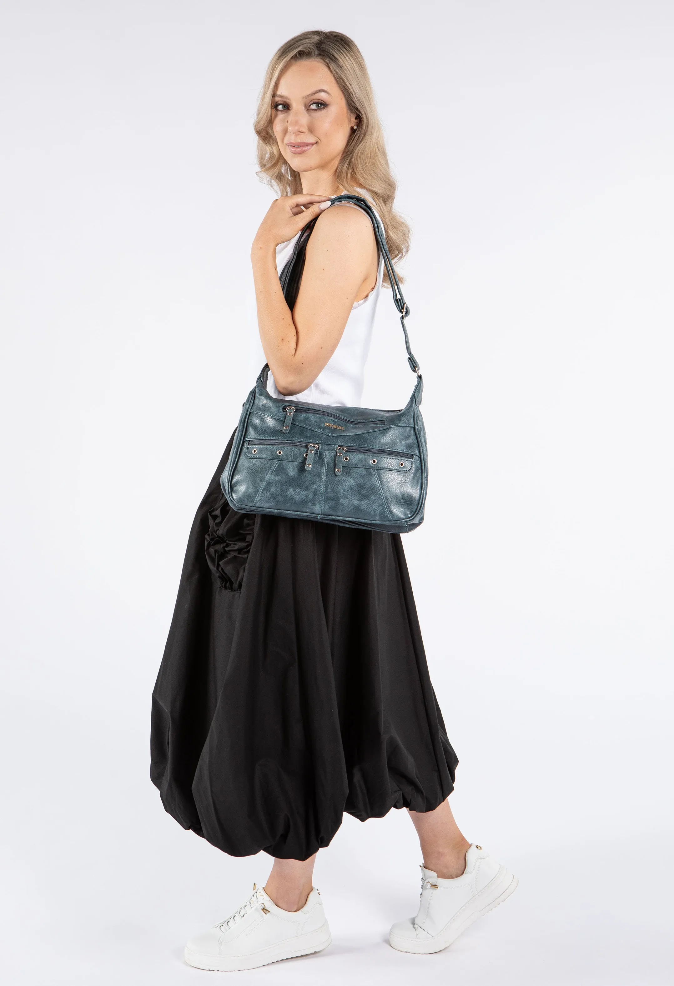 Faux Leather Multi Zip Crossbody Bag