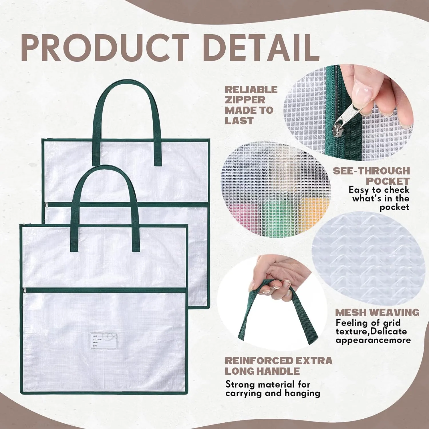 Feifeiya 2 Pack 21.7 inch Sew Project Bag Quilting Embroidery Craft Organizer Storage Bag with Handle and Pocket Zippered with Tools for Art Craft Knitting Quilting Stitching