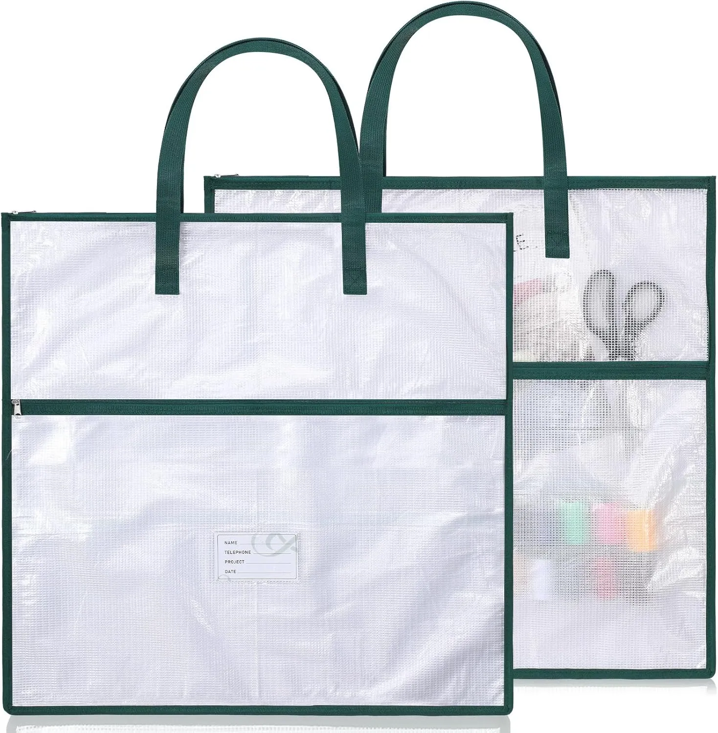 Feifeiya 2 Pack 21.7 inch Sew Project Bag Quilting Embroidery Craft Organizer Storage Bag with Handle and Pocket Zippered with Tools for Art Craft Knitting Quilting Stitching