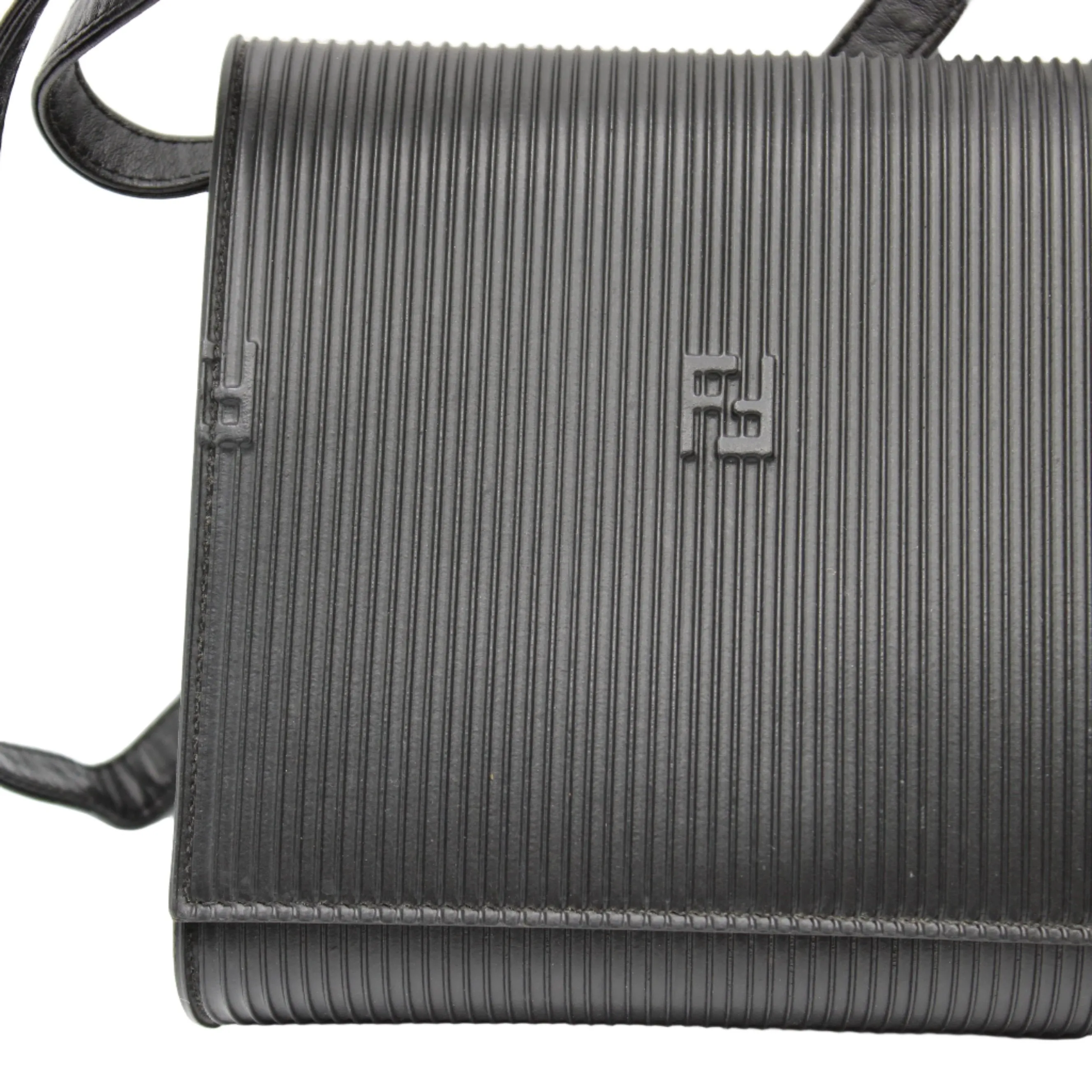 Fendi Black Leather Flap Embossed Logo Crossbody Bag