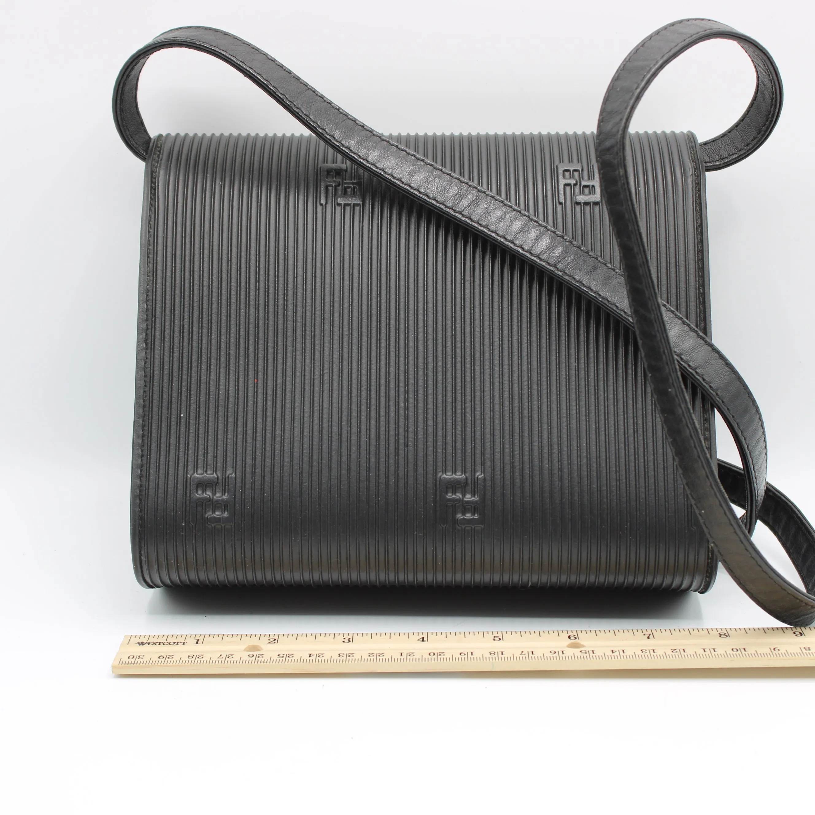 Fendi Black Leather Flap Embossed Logo Crossbody Bag