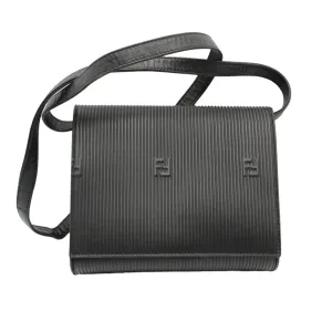 Fendi Black Leather Flap Embossed Logo Crossbody Bag