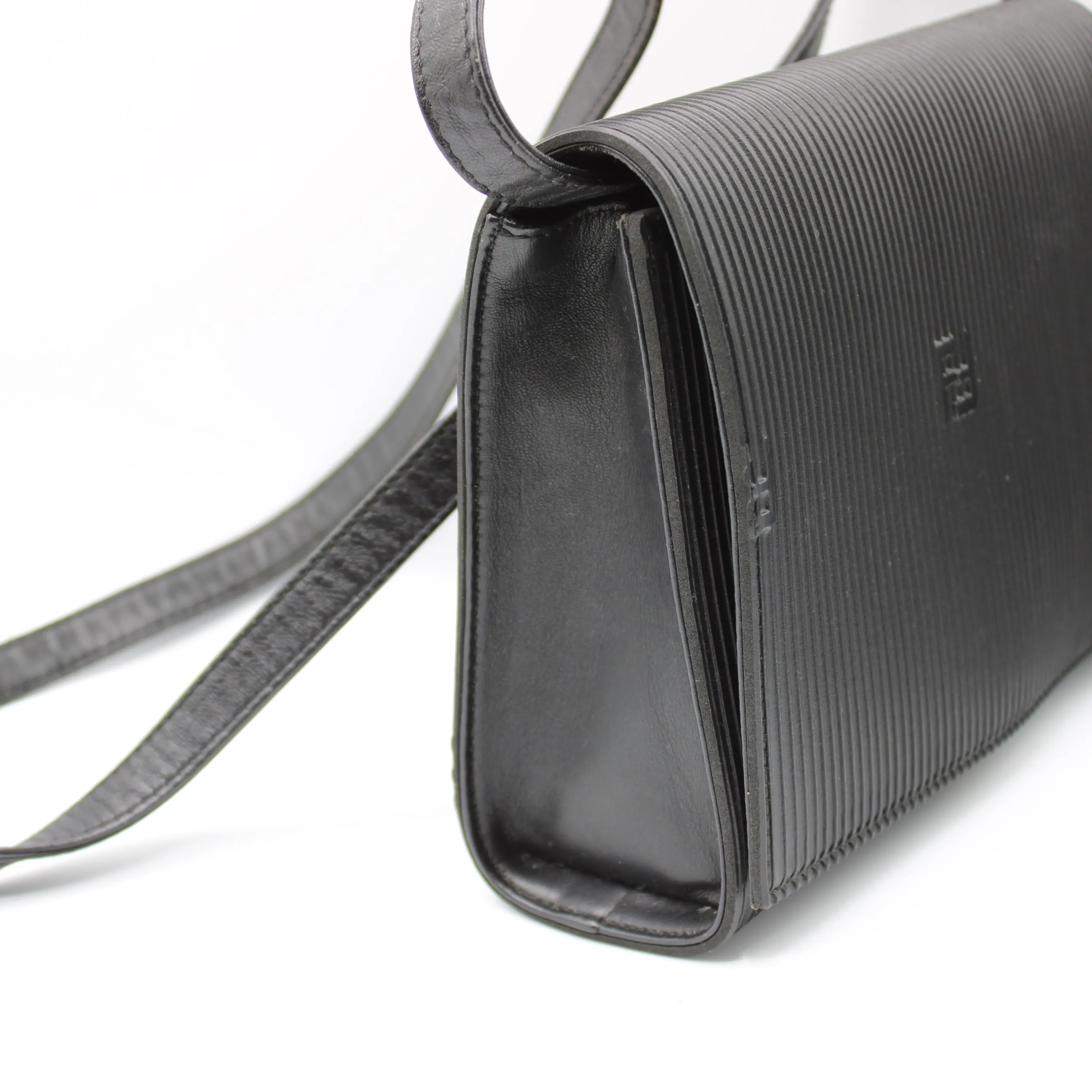 Fendi Black Leather Flap Embossed Logo Crossbody Bag