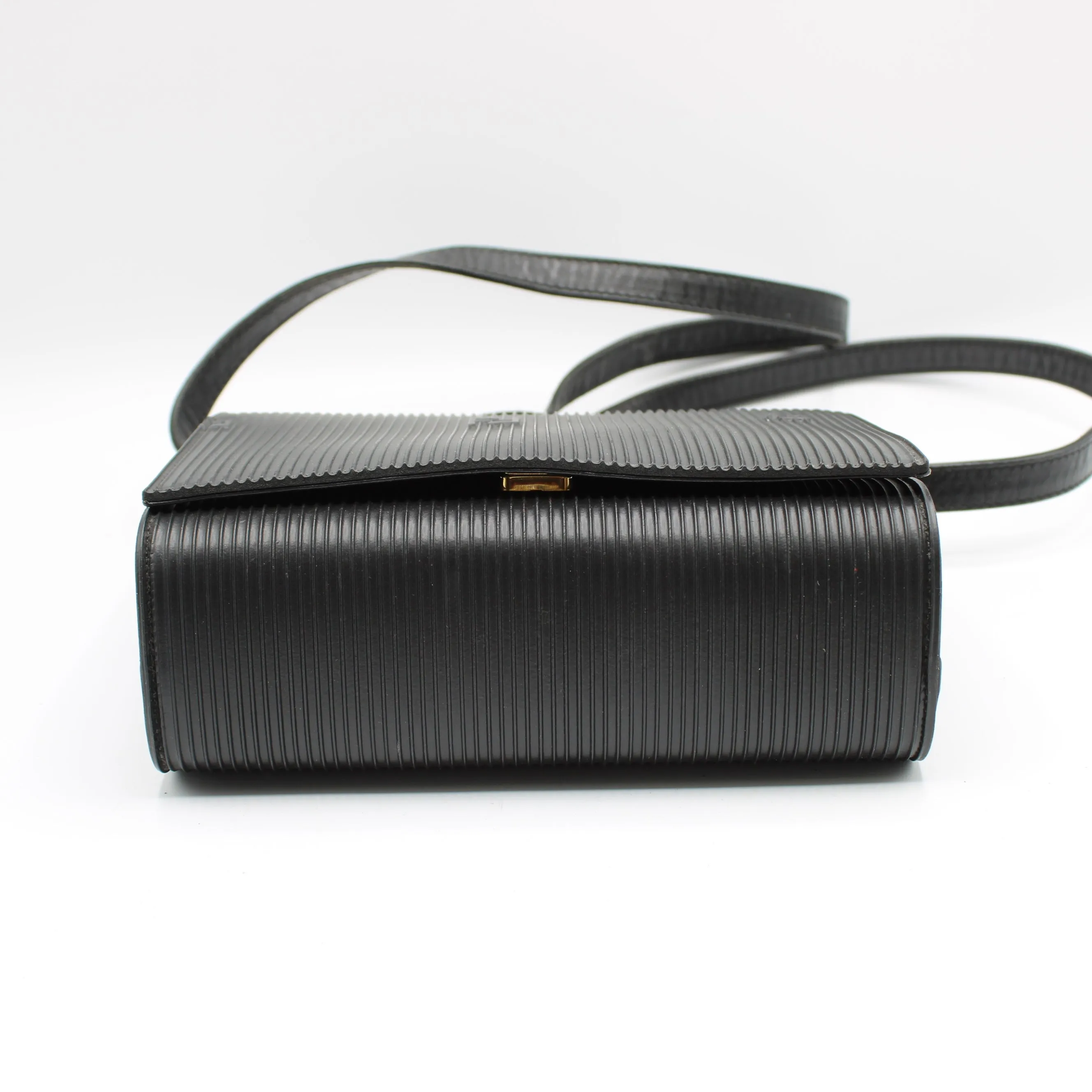 Fendi Black Leather Flap Embossed Logo Crossbody Bag