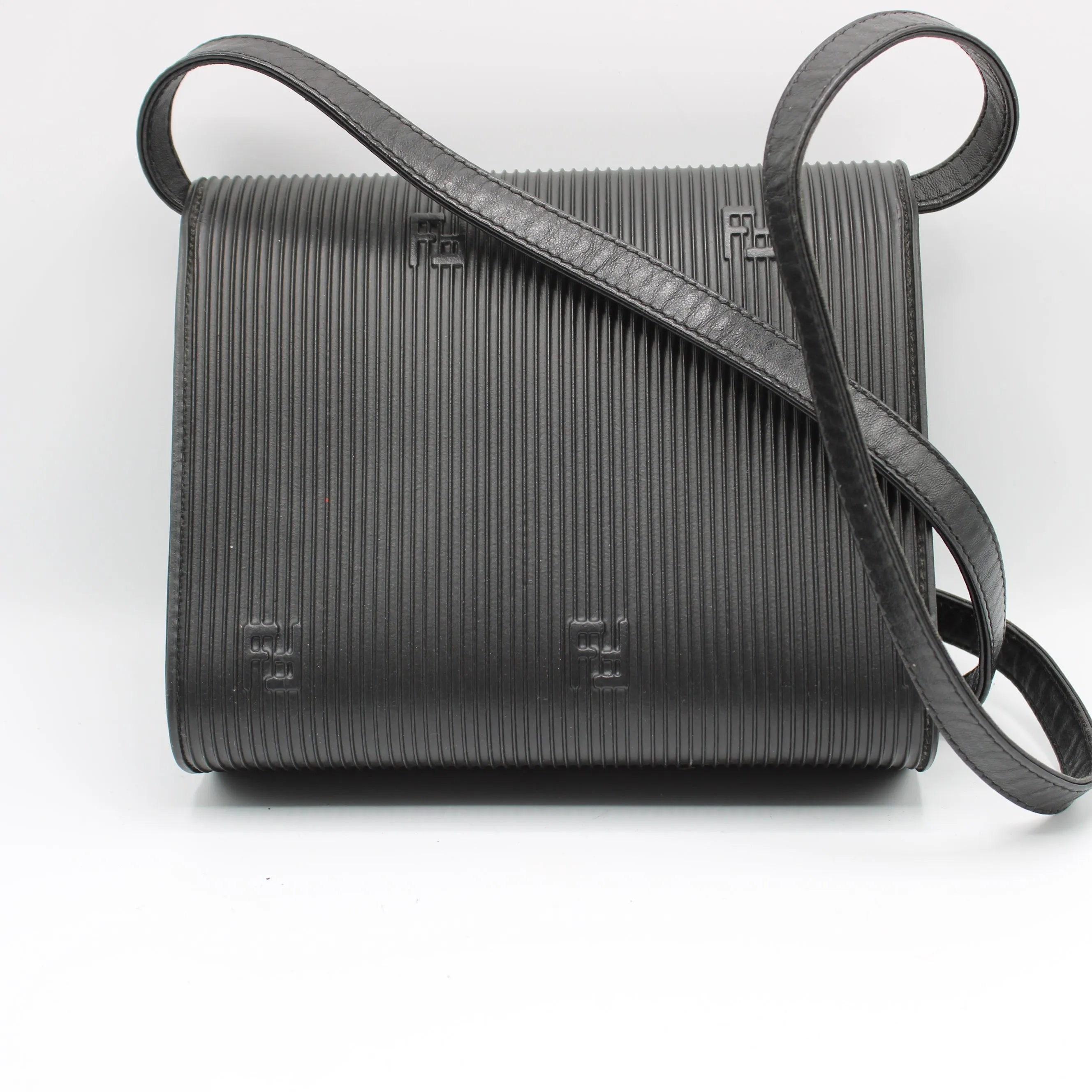 Fendi Black Leather Flap Embossed Logo Crossbody Bag