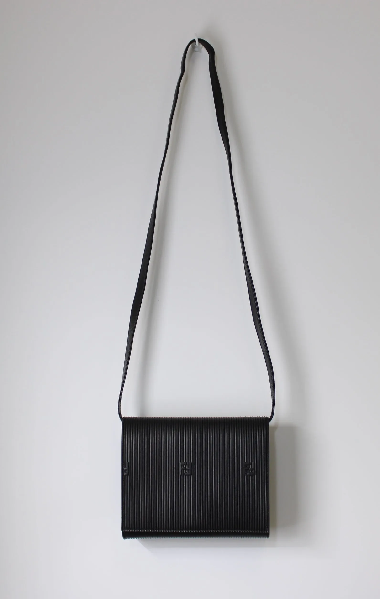 Fendi Black Leather Flap Embossed Logo Crossbody Bag
