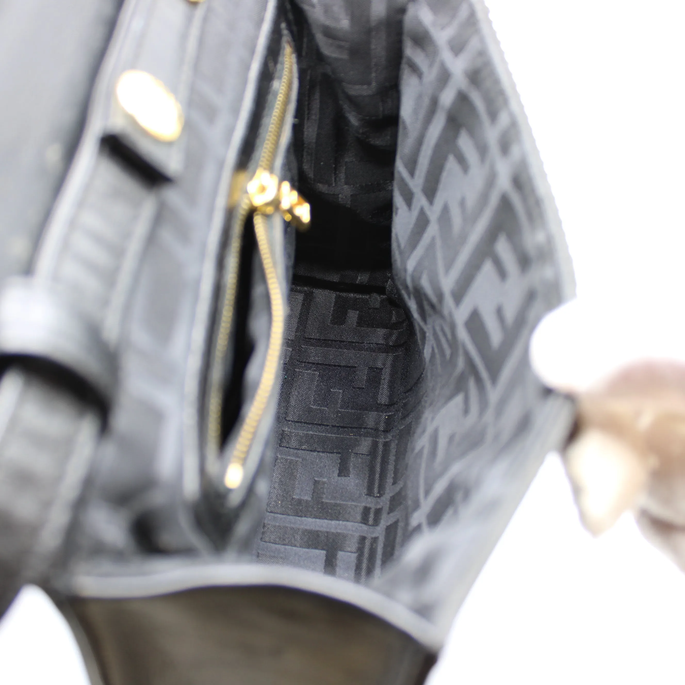 Fendi Black Leather Flap Embossed Logo Crossbody Bag