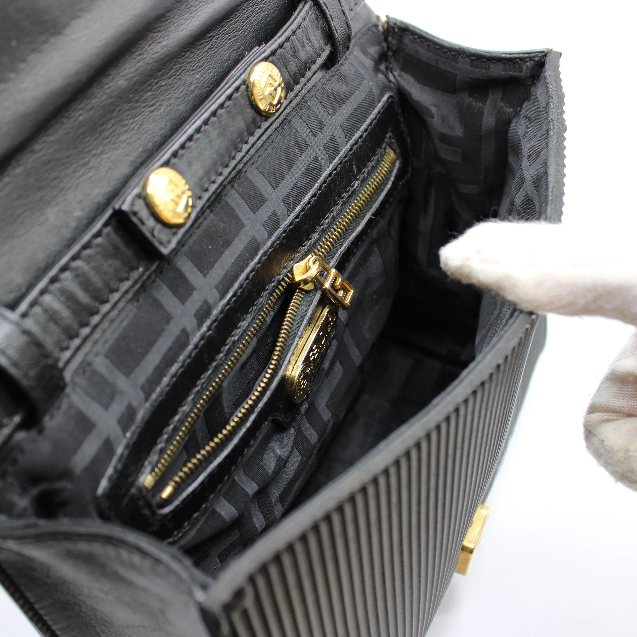 Fendi Black Leather Flap Embossed Logo Crossbody Bag