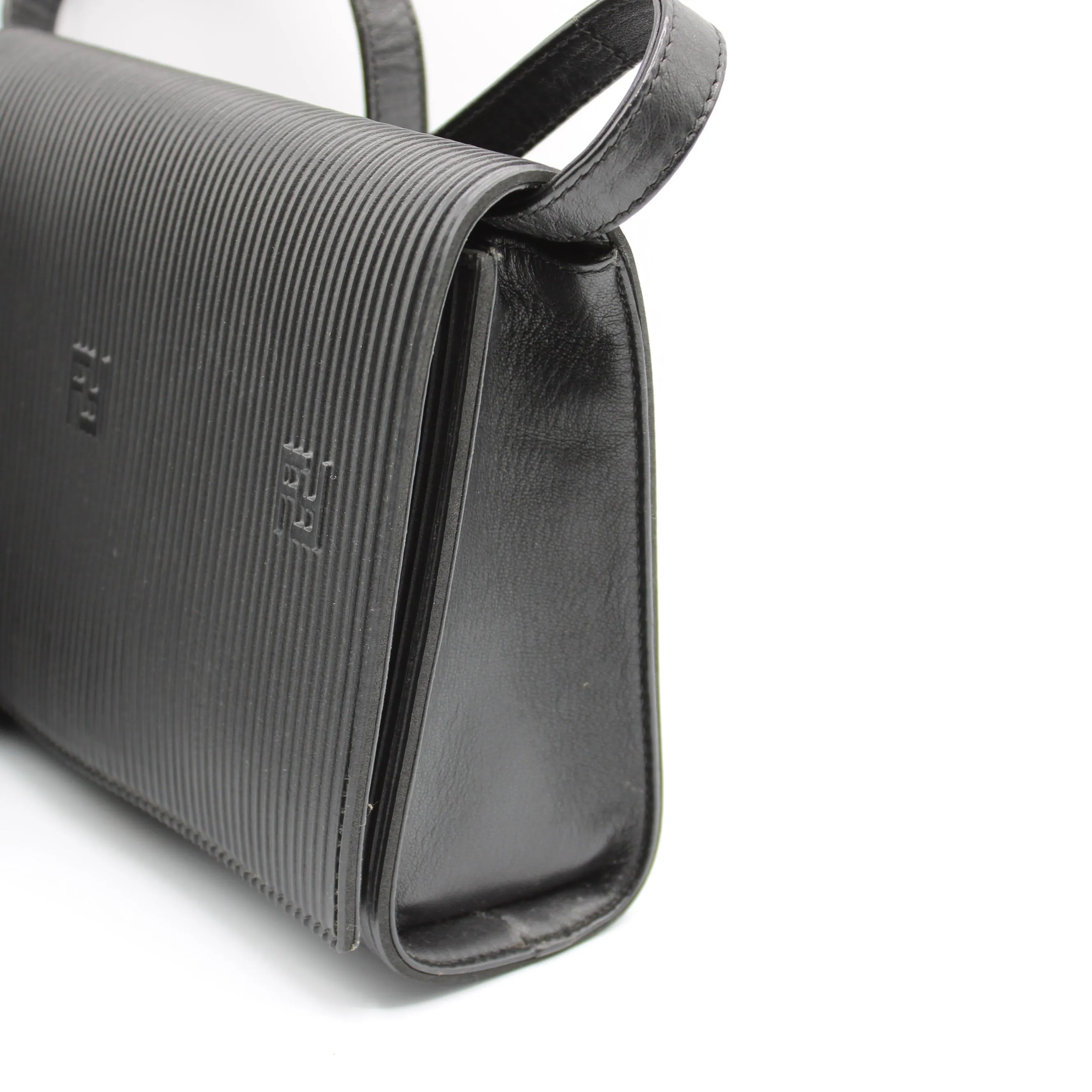 Fendi Black Leather Flap Embossed Logo Crossbody Bag