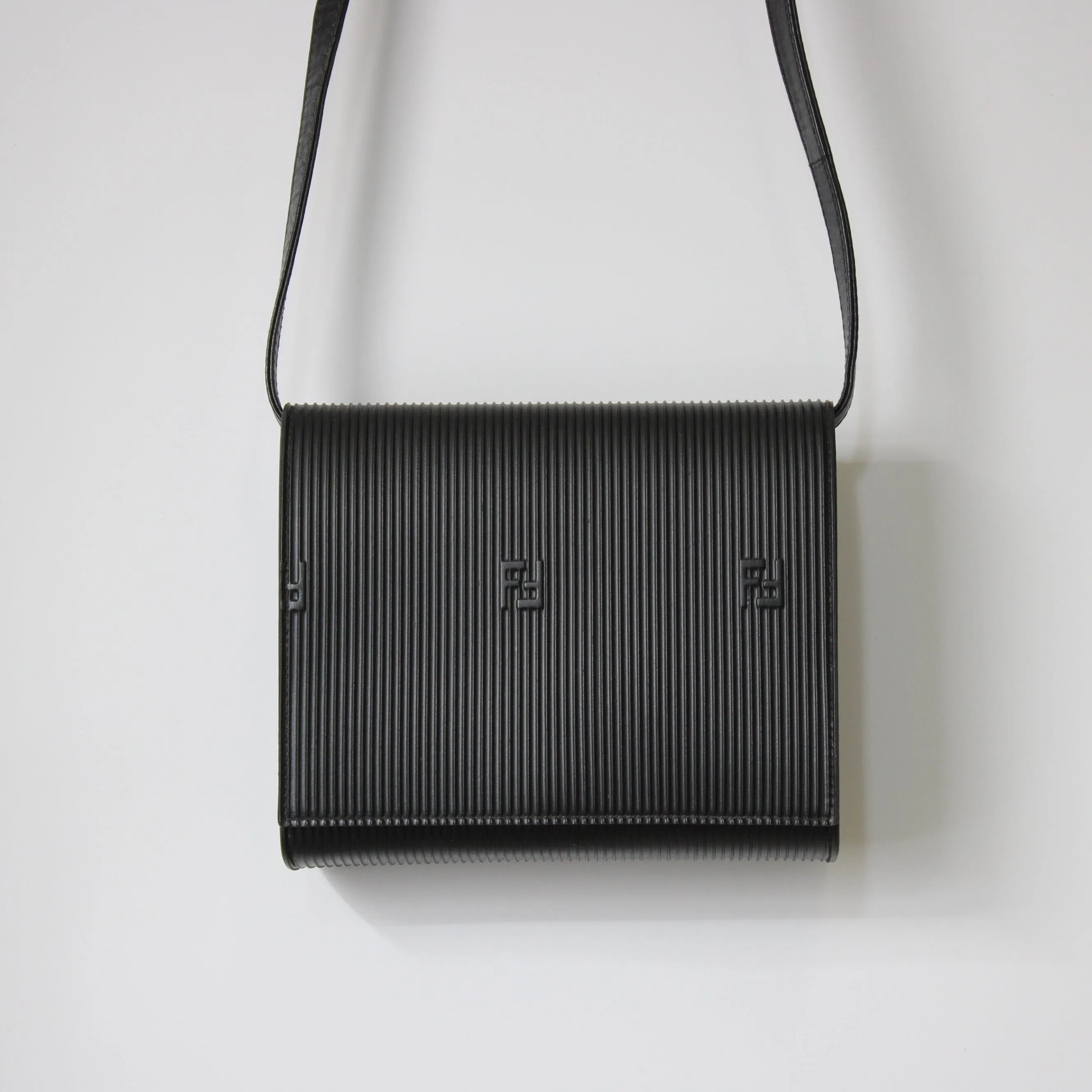 Fendi Black Leather Flap Embossed Logo Crossbody Bag